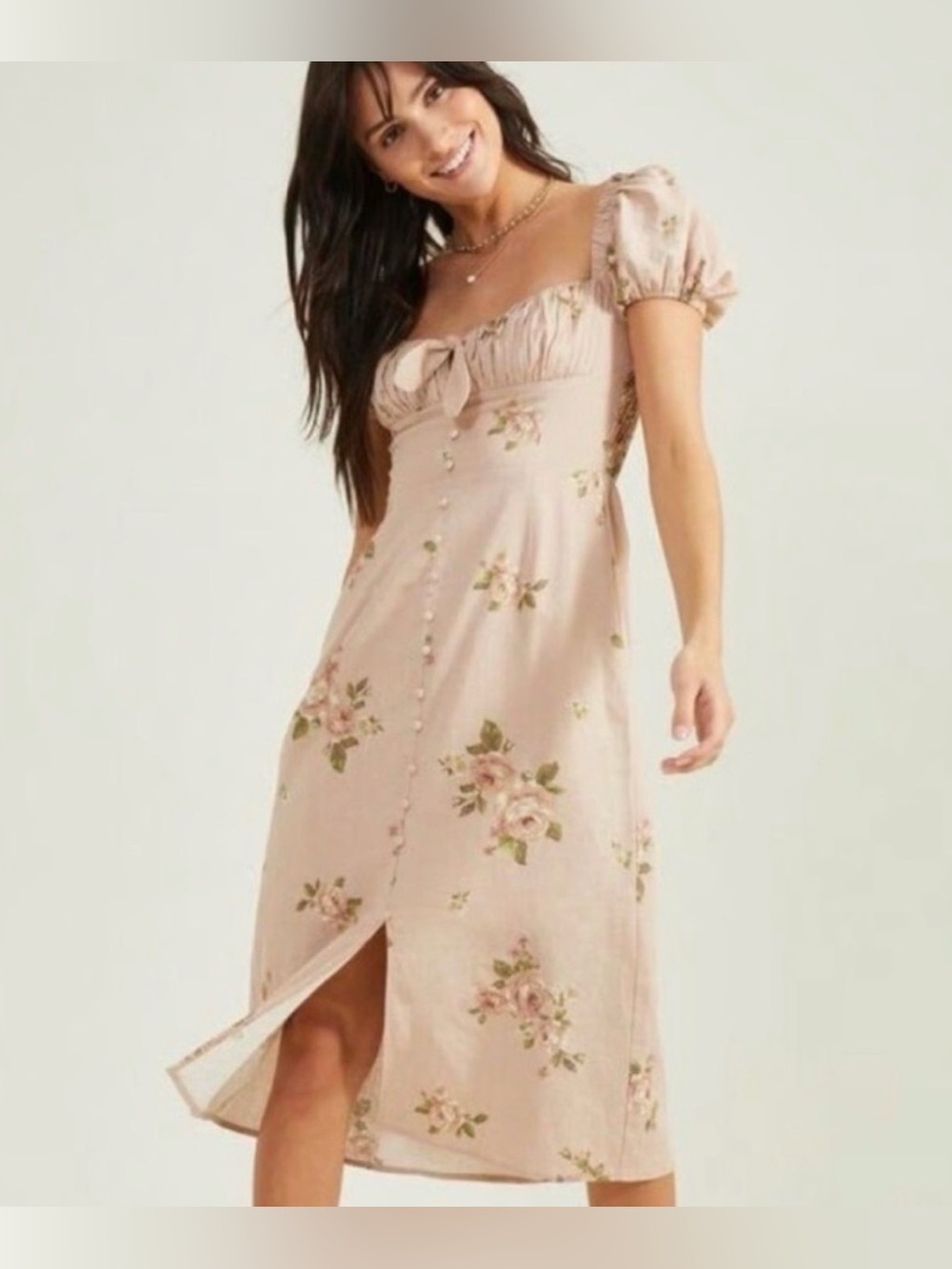 Altar'd State Dusty Pink Floral Midi Dress - milkmaid coquette style